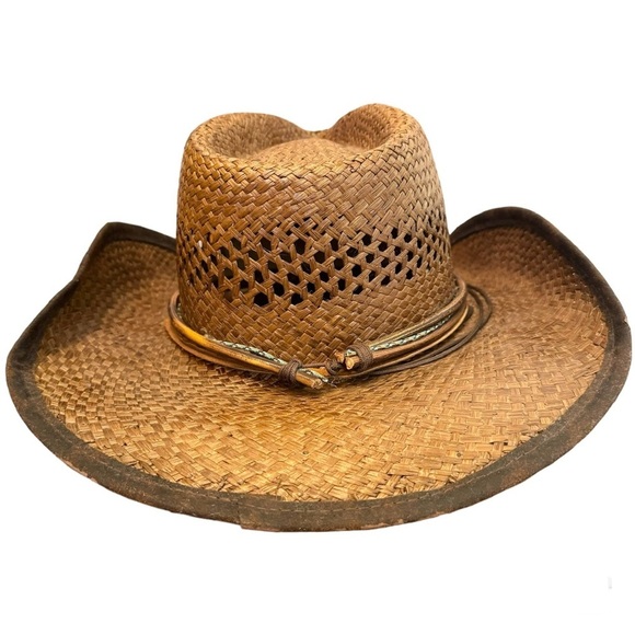 Austin Western Straw Cowboy Hat, Dark Burnout Tan, 12” Head Circumference - Picture 2 of 12